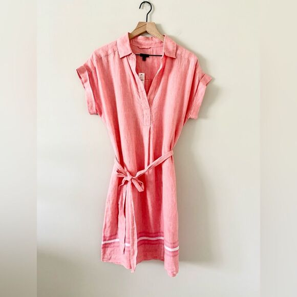 NWT Talbots Linen Popover Shirt Dress in Peach with Stripe Detail - Size M - Picture 2 of 7